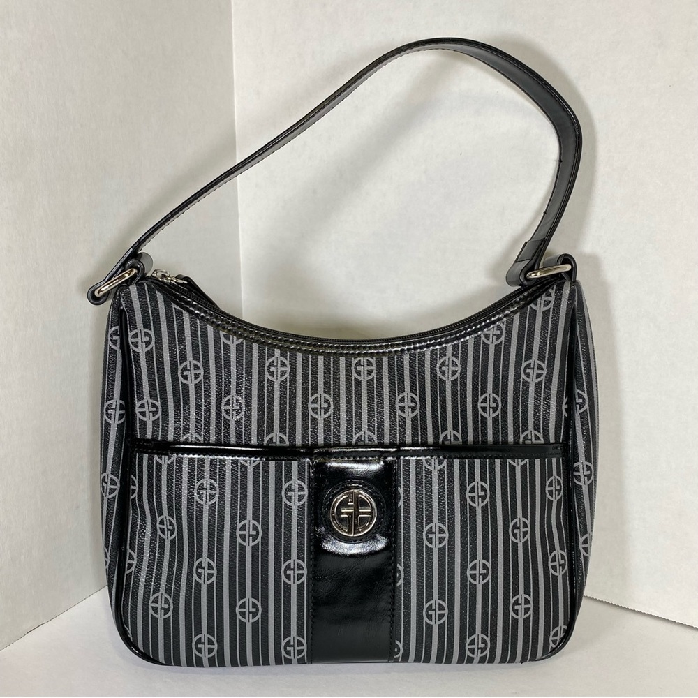 Gianni Bernini Shoulder Bag Logo Signature Black/Gray Striped Hobo Bag